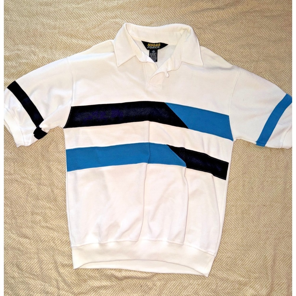 Totally Hip HTF VTG Magna Force Colorblock Polo Mens XL White Blue Black Shirt